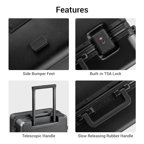 LEVEL8 Zipperless Carry On Suitcase Airline Approved with Aluminum Frame, Hard Shell Luggage with Spinner Wheels, Metal Travel Luggage with Double Tsa Locks, 20 Inch, Black