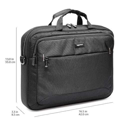 Amazon Basics 15.6 in Laptop Bag with Shoulder Strap and Handle, Large Capacity, Spacious Compartments, Black