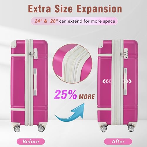 Merax Hard Shell Luggage Set, 3 Pieces 20”+24”Luggage and Cosmetic Case, Lightweight Suitcase with Spinner Wheels and TSA Lock, Pink