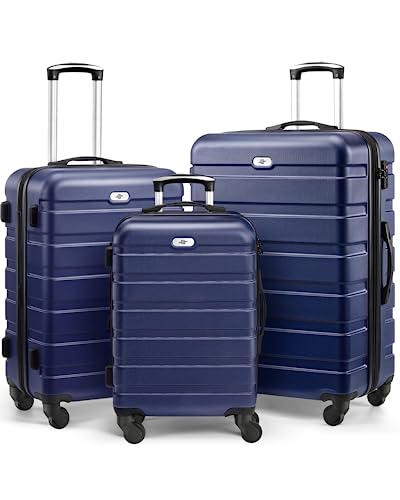Suitour Luggage 3 Piece Sets Hard Shell Luggage Set Spinner Wheels, TSA Lock, 20 24 28 inch Travel Suitcase Sets, Dark Blue
