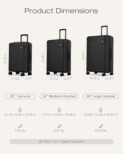 Coolife Luggage 3 Piece Set Hardside Lightweight Suitcases: Upgraded Durable PC Travel Luggage with Dual Spinner Wheels & TSA Lock, 20/24/28 (20'' Expandable Only), Black