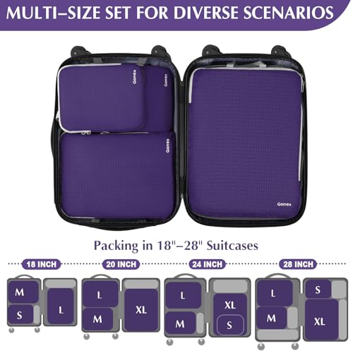 Gonex Compression Packing Cubes, 4pcs Expandable Storage Travel Luggage Bags Organizers (Purple)