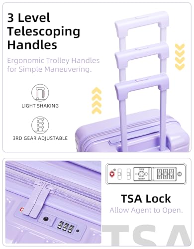 LARVENDER Carry On Luggage 22x14x9 Airline Approved, 20 Inch Expandable PC+ABS Hardside Suitcase Carry On Luggage with Spinner Wheels TSA Lock for Women Men (Lavender)