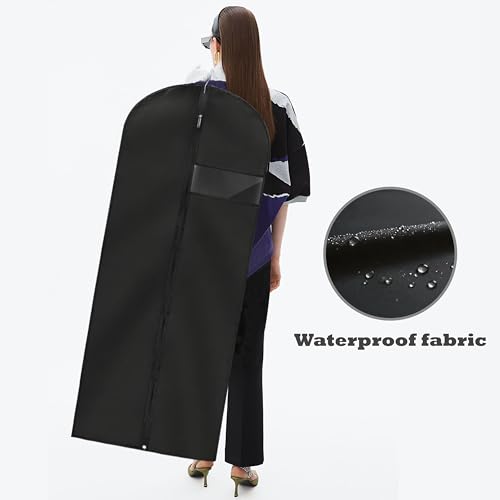 LXLOVESM Dress Bags for Gowns Long, 60'' Garment Bags for Hanging Clothes, Suit Bag Cover for Storage and Travel (Black)