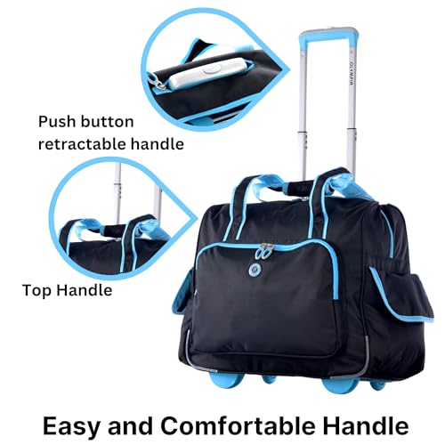 Olympia U.S.A. Deluxe Lightweight Rolling Overnighter Case Overnight Laptop Bag Weekender Travel Carry-On Suitcase Luggage with Wheels and Adjustable Push-Down Handle