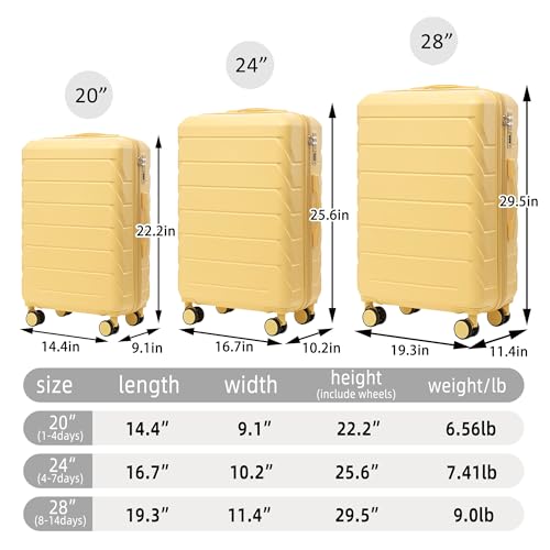 Luggage Sets, 3 ABS Hardshell Suitcase Spinner Wheels with Combination Lock