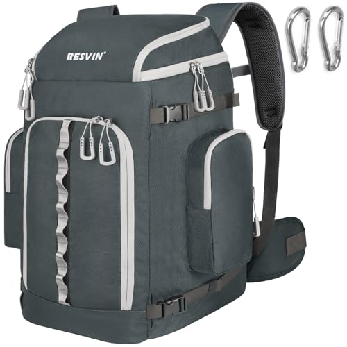RESVIN Ski Boot Bag, 65L Durable Travel Backpack, 1680D Nylon Waterproof Snowboard Boot Bag, Skiing and Snowboarding Travel Luggage for Helmet, Goggles, Gloves, Outerwear & Accessories (Grey)