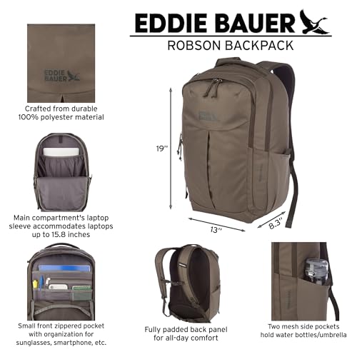 Eddie Bauer Robson Backpack 30L | Everyday Carry | Work | Travel | Commuter | Padded Laptop Sleeve | Stretch Bottle Pockets | Lightweight | Durable - Dark Purple