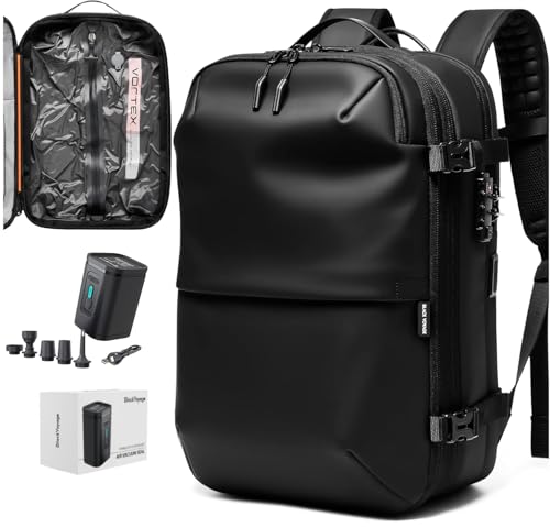 BlackVoyage Vortex Vacuum Seal Travel Backpack 60L Expandable Air Compression System Water Resistant TSA Lock Carry-On Suitcase Luggage Black AERO Essential Series Vacuum Pump Included
