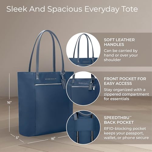 Briggs & Riley Vertical Tote Bag for Women & Men - Nylon Tote Bag for Weekend Travel & Work, Carry On Handbag, Smooth Zipper Closure, Fits 15" Laptop - Rhapsody Collection, Navy
