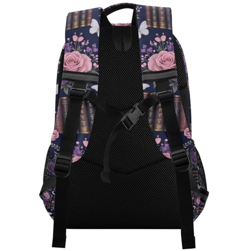 Dark Academia Floral & Book Print kid backpack for school with chest strap bookbag for men para bebes varon
