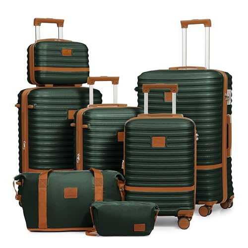 Joyway Luggage Set 7 Piece Suitcase Sets with Spinner Wheel,Hardside Expandable Travel Laggage with TSA Lock(18/20/24/28 Green)