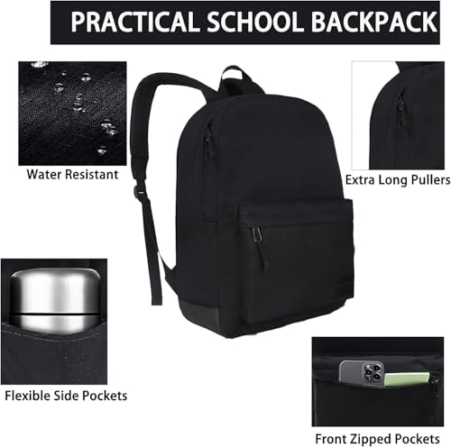 SUPACOOL Casual Laptop Backpack for Men and Women, Work backpack, Black Backpacks, College School Backpack for Boys and Girls, Lightweight Travel Back Pack(Black)
