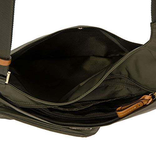 Bric's X-Bag 2.0 Hipster Envelope Crossbody, Water-Resistant Recycled Nylon Shoulder Bag with Leather Trim, Dual Compartments and Adjustable Strap for Everyday or Travel – One Size, Olive