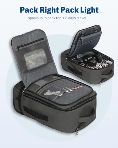 Hynes Eagle 42L Rolling Backpack Wheeled Backpack Flight Approved Travel Backpack Carry on Luggage Dark Grey with Compression Packing Cubes Set 4PCS Light Blue