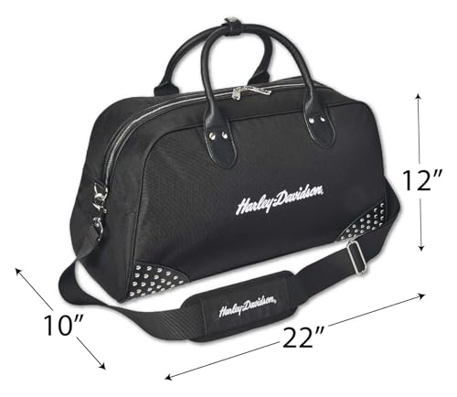 Harley-Davidson Women's 3D H-D Script Studded Duffel Bag, Moonshadow Black