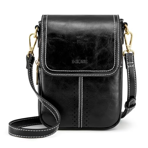S-ZONE Vegan Leather Small Crossbody Bags for Women Trendy Cell Phone Purses Womens Wallet with Adjustable Strap Card Slots