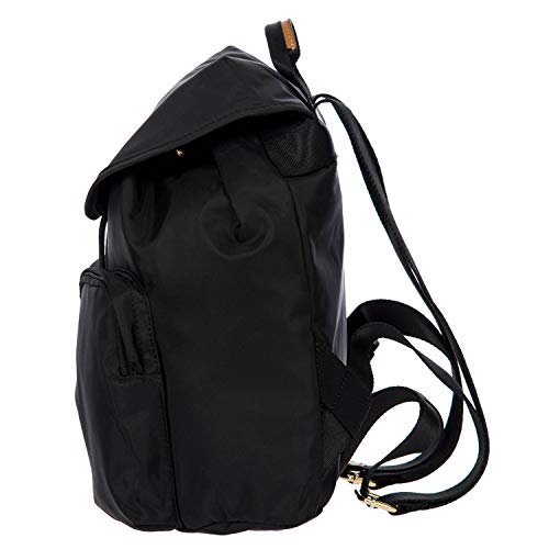 Bric's X-Travel Piccolo City Backpack 10", Water-Resistant Satin Nylon Daypack with Leather Details, Drawstring Closure, Adjustable Straps and Multi-Pocket Organization - Black