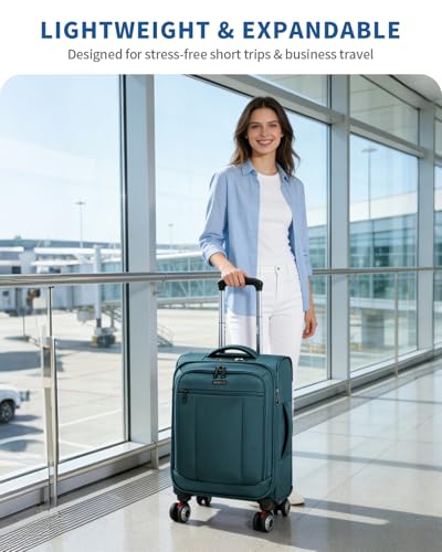 ECOHUB Carry On Luggage Airline Approved, 21 Inch Height Softside Carry On Suitcase with Spring Shock-Absorbing Spinner Wheels, Lightweight Travel Luggage with TSA Lock, Fits 22x14x9 Carry-On Bag