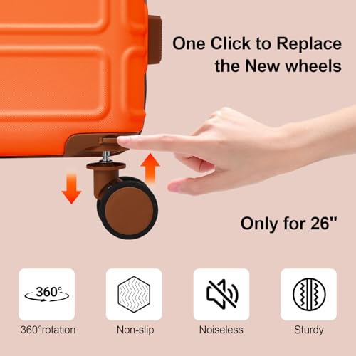 AAIVV 4 Piece Luggage Set Expandable ABS Travel Suitcase Set TSA Lock Hardshell Durable Lightweight Traveling Luggage Sets Gift for Back to School (Orange, 28in26in20in13in)