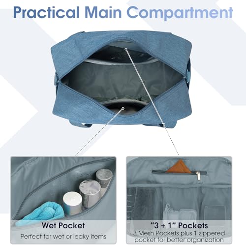Narwey 18" Carry on Bag Underseat for Airplane Spirit Airlines Personal Item Travel Bag 18x14x8 Small Duffle Bag Duffel Bag Gym Weekender Overnight Bag with Wet Pocket for Women and Men (Navy Blue)