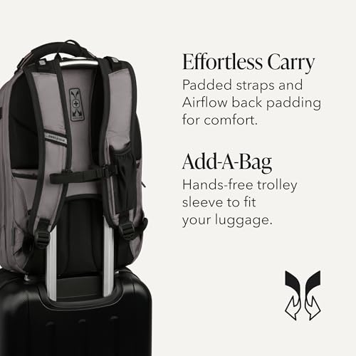 SwissGear Travel Tech Elite Laptop Backpack – Fits Laptops up to 16” – ScanSmart TSA-Friendly Backpack with USB Port, Shoe Compartment & Organizer Pockets – Grey Ballistic
