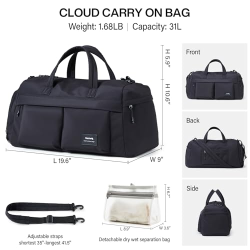 Hanke Cloud Carry On Luggage Bags for Travel Carry On Bag for Women Lightweight Travel Tote Bag Overnight Weekender Bag,Graphite Black