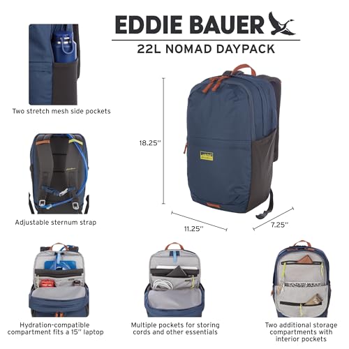 Eddie Bauer Nomad Backpack | Laptop (17 inch) | Hydration Sleeve | Travel | Hiking | Gym | Work | Commuting | 22L - Sienna