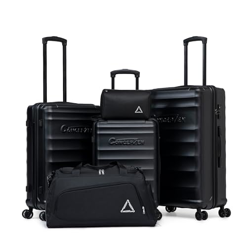 CONCEPTEN Luggage Sets, 5 Piece Durable Suitcase Set with Spinner Wheels, ABS Hard Shell Lightweight Luggage with TSA Lock, Large Checked Travel Suitcases, 20/24/28 Inch, Black