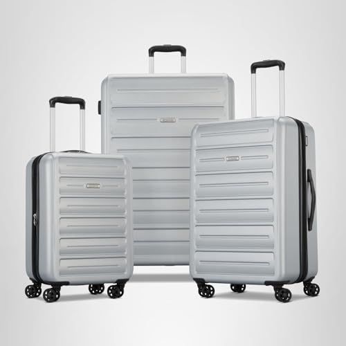 American Tourister Westridge Hardside Luggage Set with Spinner Wheels, Silver, 3PC SET (CO/M/L)