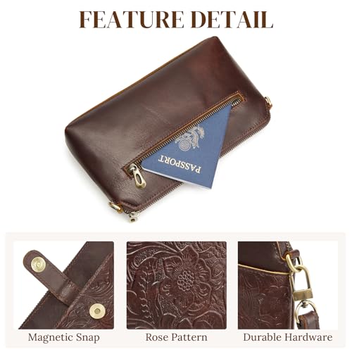 S-ZONE Leather Crossbody Bags for Women Small Bag Phone Purse RFID Blocking Clutch Purses Convertible Wristlet with 2 Straps