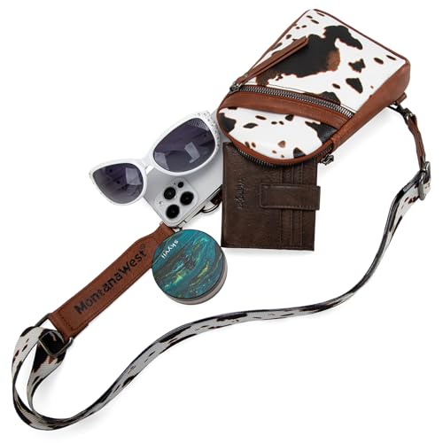 Montana West Western Cow Print Crossbody Sling Bags for Women Small Cross Body Fanny Pack Purse Brown MWC-3353BR