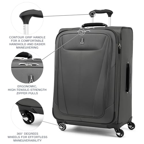 Travelpro Maxlite 5 Softside Expandable Luggage with 4 Spinner Wheels, Lightweight Suitcase, Men and Women, Shadow Grey, Checked-Medium 25-Inch
