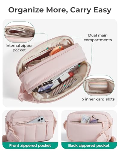 BAGSMART Cross Body Purse, Mini Crossbody Bags for Women Travel Purse, Puffy Shoulder Handbag Wallet with RFID Blocking Slots, Baby Pink-small
