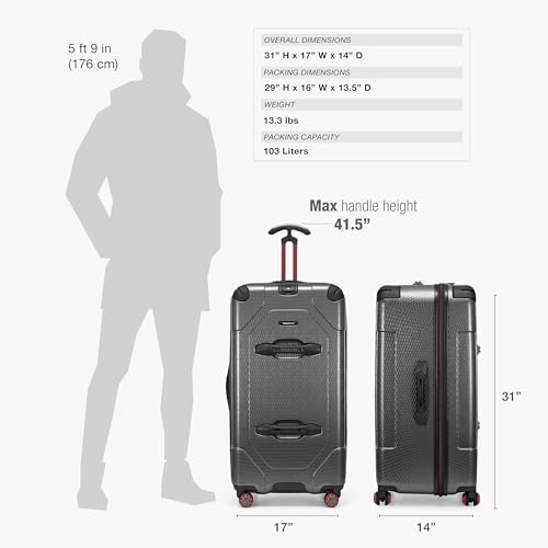 Traveler's Choice Maxporter II Polycarbonate Hardside Trunk with Spinner Wheels, Gray, 31-Inch Large Trunk