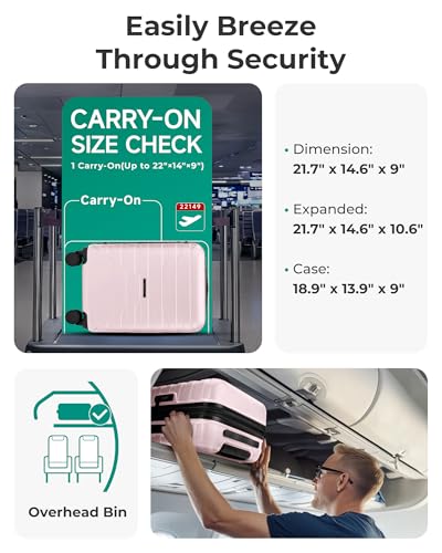 BAGSMART Carry On Luggage 22x14x9 Airline Approved with Spinner Wheels,Lightweight 20 Inch Luggage with TSA Lock,Expandable Hard Shell Carry On Suitcases for Men Women,Pink
