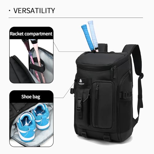 JYColofex color design tennis mountain climbing travel backpack, independent shoe compartment for sports and fitness, waterproof 15.6-inch computer bag large (A-) (Black)