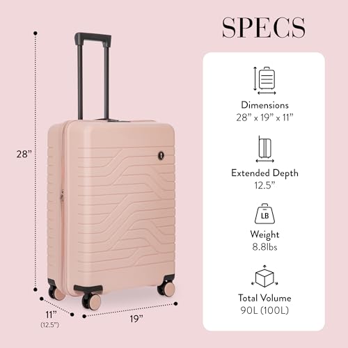 Bric's B|Y Ulisse Checked Luggage with Spinner Wheels – Expandable Lightweighted Hard Shell Suitcase, TSA Combination Lock - Removeable Wash Bag Included - 28 Inch, Pearl Pink