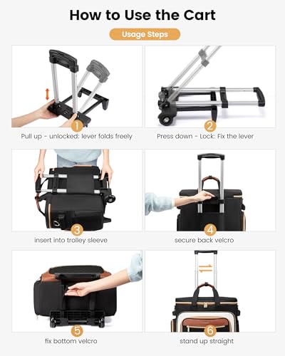 LOVEVOOK Rolling Teacher Bag with Detachable Dolly and Laptop Compartment, Large Rolling Tote Bag fits for 17.3" Laptop for Teacher Office Work Craft Nurse, Black-beige-brown