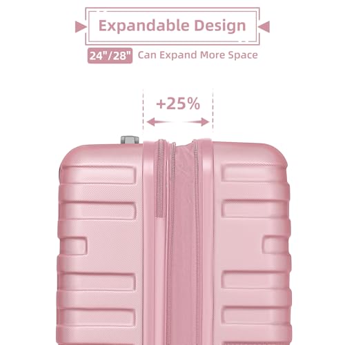 Clyrava Pink 6 Piece Luggage Set Hard Shell - Expandable Suitcases with Spinner Wheels and Duffel Bags for Family Travel, Durable Carry On Luggage Sets with Lock for Women and Girls