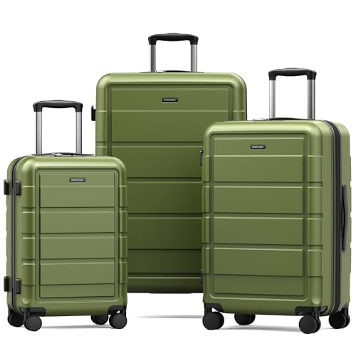 SHOWKOO Luggage Sets Expandable 100% PC Durable Suitcase Double Wheels TSA Lock Olive Green 3pcs