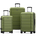 SHOWKOO Luggage Sets Expandable 100% PC Durable Suitcase Double Wheels TSA Lock Olive Green 3pcs