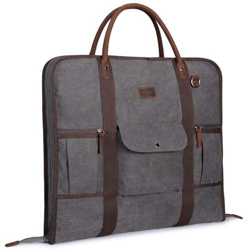 Carry On Garment Bag for Business Travel S-ZONE Canvas Leather Men Suit Cover