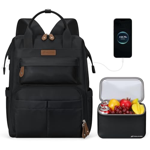 Maelstrom Travel Backpack for Women Men,Laptop Backpack Fits 15.6-17.3 Inch Laptop, Nurse/Work Bag with Insulated Lunch Box (Black)