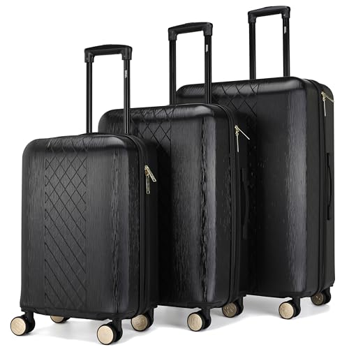 Badgley Mischka Diamond Hard Expandable Spinner Luggage Set (3 Piece) (Black-Black Bars)