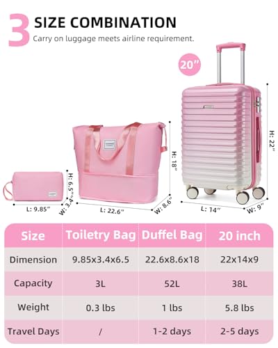 LARVENDER Carry on Luggage 22x14x9 Airline Approved, Expandable 20 Inch Hardside Suitcase with Wheels TSA Lock, PC+ABS Lightweight Carry on Suitcases for Women, Peach Sparkling (20/DB/TB)