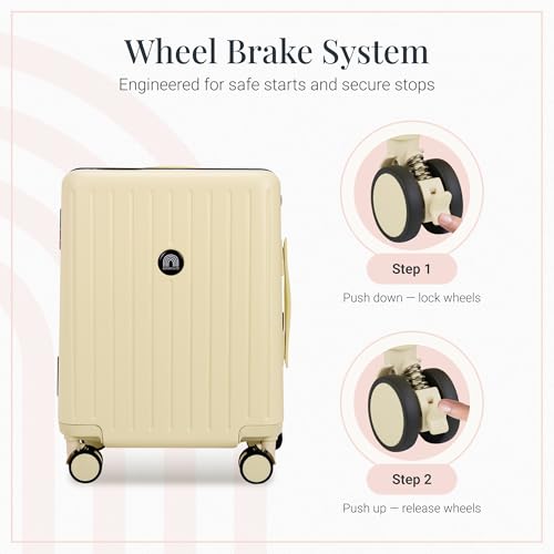 RAINRO & CO Butter Beige 20" Ride-On Suitcase for Kids (Ages 3–5), Carry-On Luggage with Seat, Spinner Wheels, TSA Lock & Lightweight Durable Hardshell