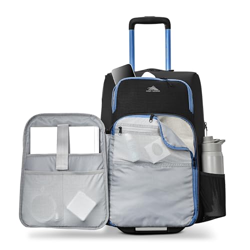 High Sierra Hi-Life 22-Inch Carry-On Wheeled Duffle - Features Smooth Rolling Wheels, WetPak Pockets, Stack-It Strap, Adjustable Handle, Fleece Pocket, Padded Laptop Sleeve, Expandable - Black/Blue
