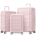 SHOWKOO Upgrade Luggage Sets 3pcs 100% PC Durable Expandable Luggage Suitcase with TSA Lock Double Wheels Pink