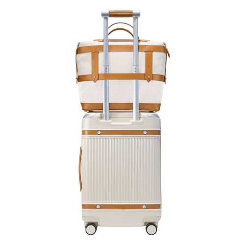 Paravel Weekender Bag | Made with Recycled Canvas Material & Vegan Leather | Premium Weekend Getaway Bag with Trolley Sleeve | Scout Tan